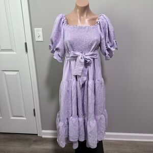 The Impeccable Pig Purple Lavender Smocked Tiered Dress Medium Feminine Girly